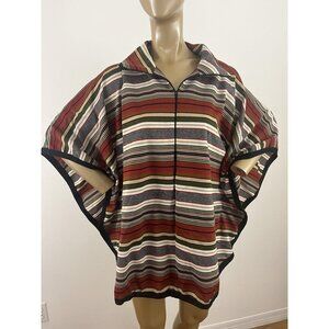 Vintage Tomorrow's Dream Women's OS Poncho Half Zip Stripe Brown